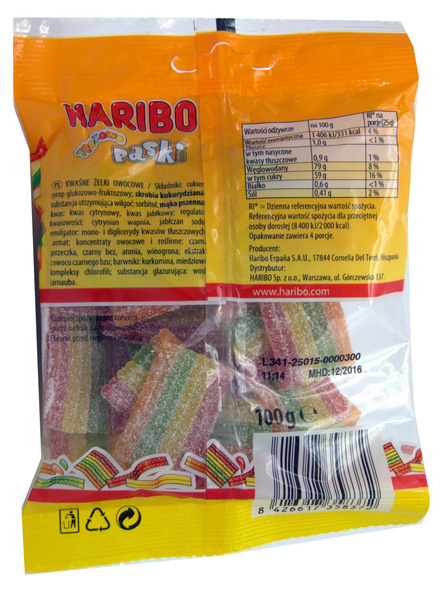 Haribo Tęczowe Paski Kwaśne 100 g 