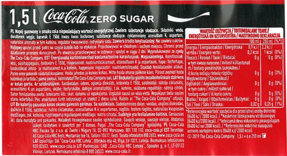 Coca Cola Zero Sugar PET 1,5 L