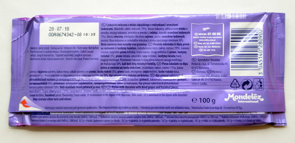 Milka Raisin & Nut 100 g