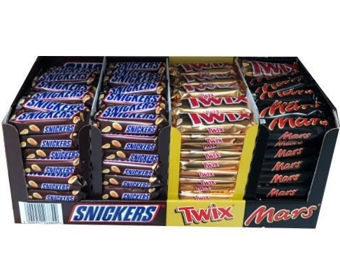 Mars Display:  Snickers 112 pcs x 50 g & Twix 66 pcs x 50 g & Mars 40 pcs x 51 g