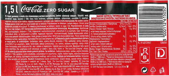 Coca Cola Zero Sugar PET 1,5 L