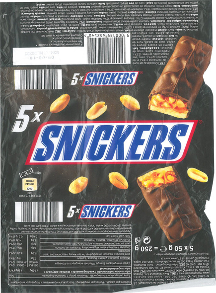 Display: Snickers (5x50g)=250g x11pcs & Twix 5x(2x25g) =250g x6pcs & Mars (5x45g) = 225gx6pcs & Milky Way (9x21,5g)=193,5gx11pcs