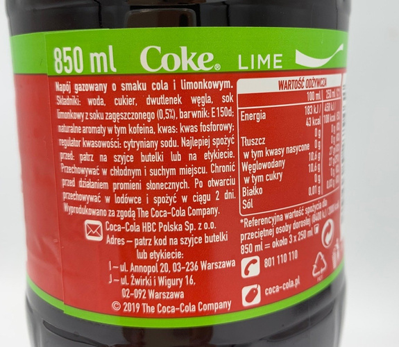 Coca Cola LIME PET 850 ml