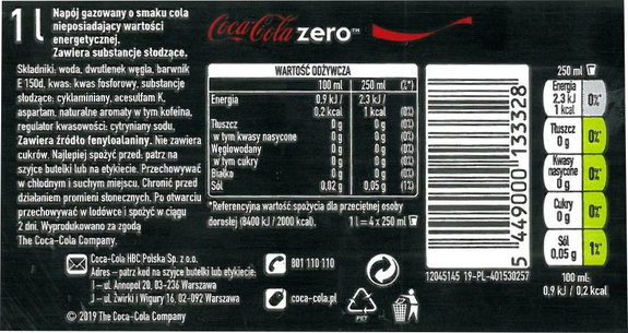 Coca Cola Zero PET 1 L