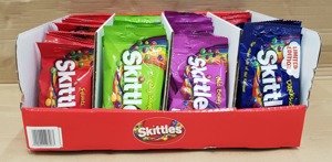 SKITTLES MIX DISPLAY  mix 38g  x 80 bags  Wild Berry x 20 bags , Crazy Sours  x 20 bags , Dark side  x 20 bags , Fruits  x 20 bags 